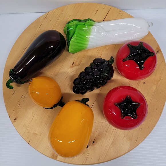 Lot 7 Vintage Hand Blown Glass Vegetables Fruits Murano Style Art Deco Style - Picture 4 of 8